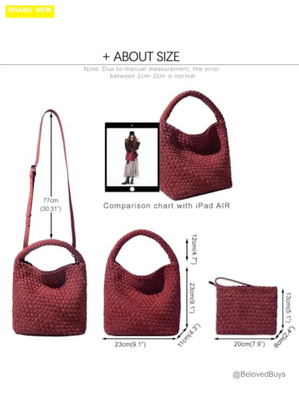 Handwoven Neoprene Tote Bag with Crossbody Strap and Wallet